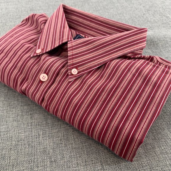 Vintage Men's Dockers Red Striped XL Button Down Shirt Cotton Long Sleeve - Picture 10 of 10